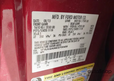 2014 Ford Expedition Limited из США, поврежденный, VIN 1FMJU2A58EEF00458